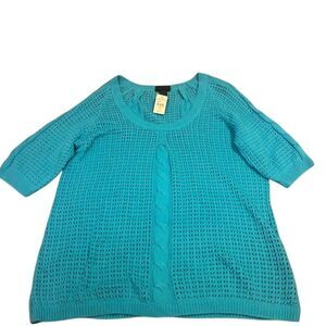 Lane‎ Bryant Women's Plus 18W Blue Eyelet Knit Sweater 3/4 Sleeve Pullover
